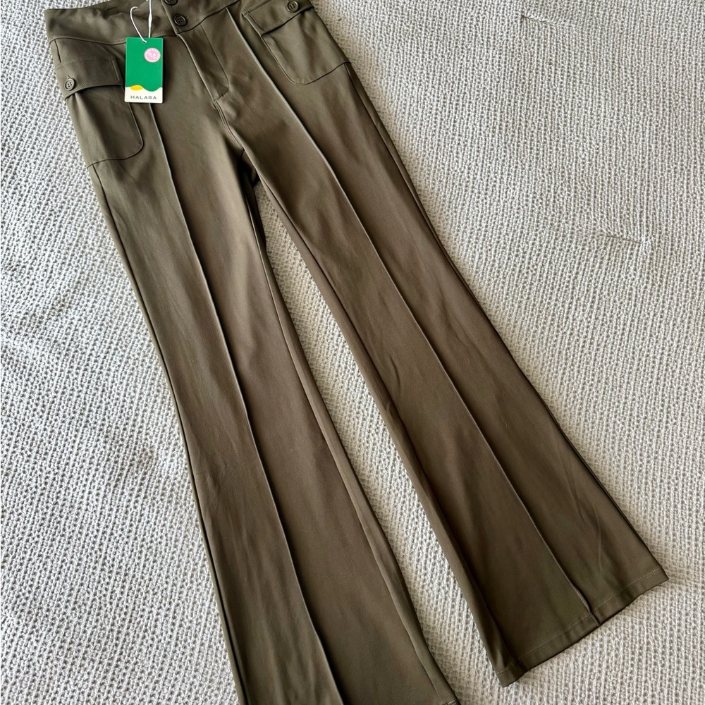 HALARA High Waisted Side Flap Pocket Flare Casual Cargo Pants